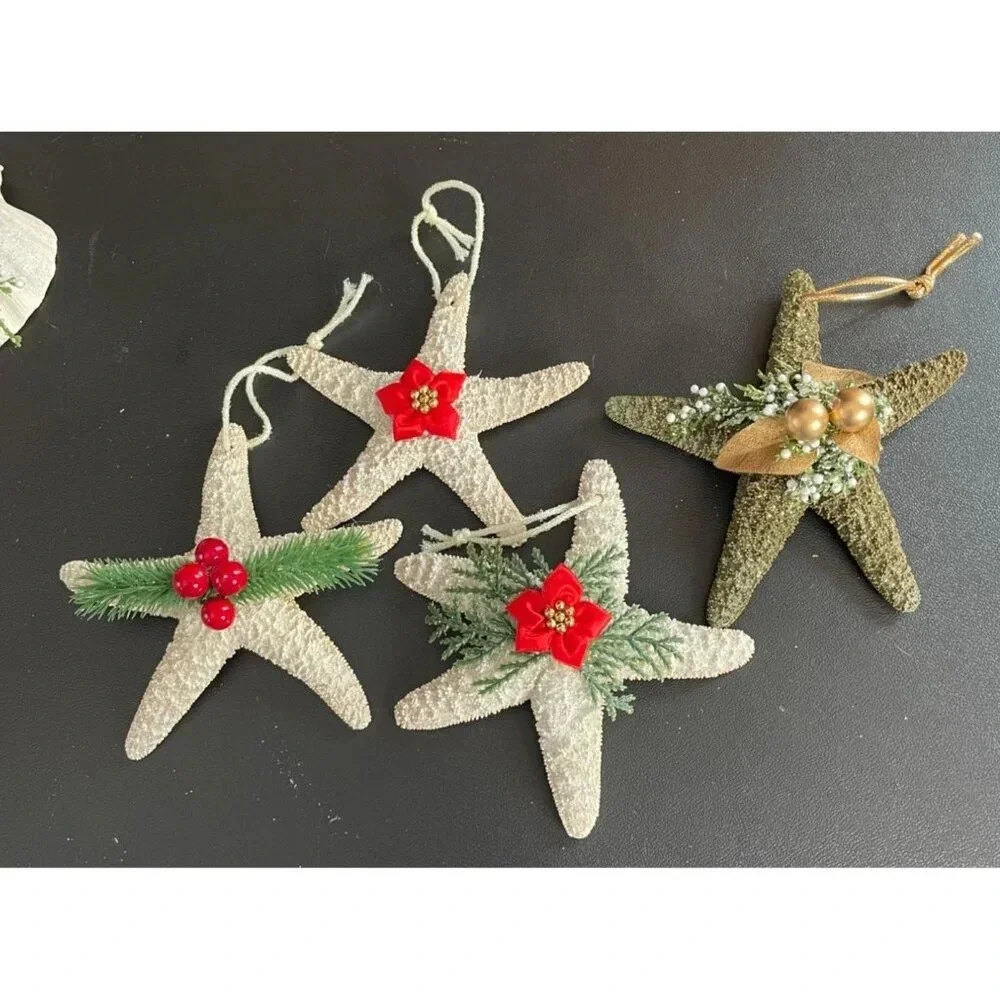 Starfish Christmas Holiday Glittery Ornaments‎ Set Of 4 Embellished